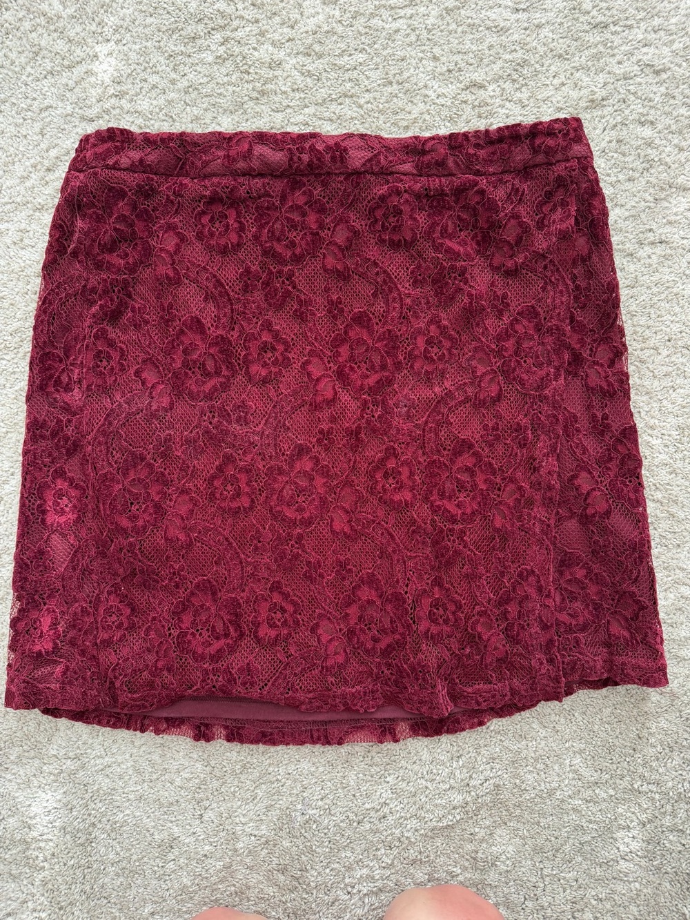 Skies Are Blue - Burgundy Floral Lace Mini Skirt